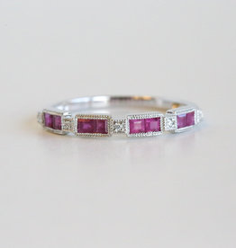 American Jewelry 14K White Gold 0.35ctw Ruby & 0.013ctw Diamond Stackable Ring (Size 7)