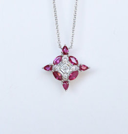 American Jewelry 14K White Gold 0.76ctw Ruby & 0.16ctw Diamond Necklace (16")