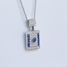 American Jewelry 14K White Gold 0.52ctw Sapphire & 0.32ctw Diamond Necklace (16")