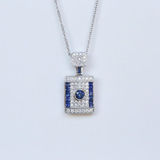 American Jewelry 14K White Gold 0.52ctw Sapphire & 0.32ctw Diamond Necklace (16")