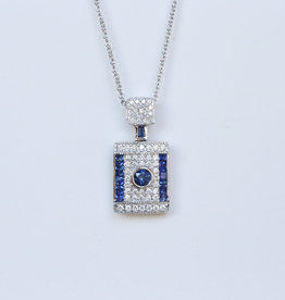 American Jewelry 14K White Gold 0.52ctw Sapphire & 0.32ctw Diamond Necklace (16")
