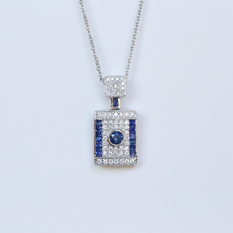 American Jewelry 14K White Gold 0.52ctw Sapphire & 0.32ctw Diamond Necklace (16")