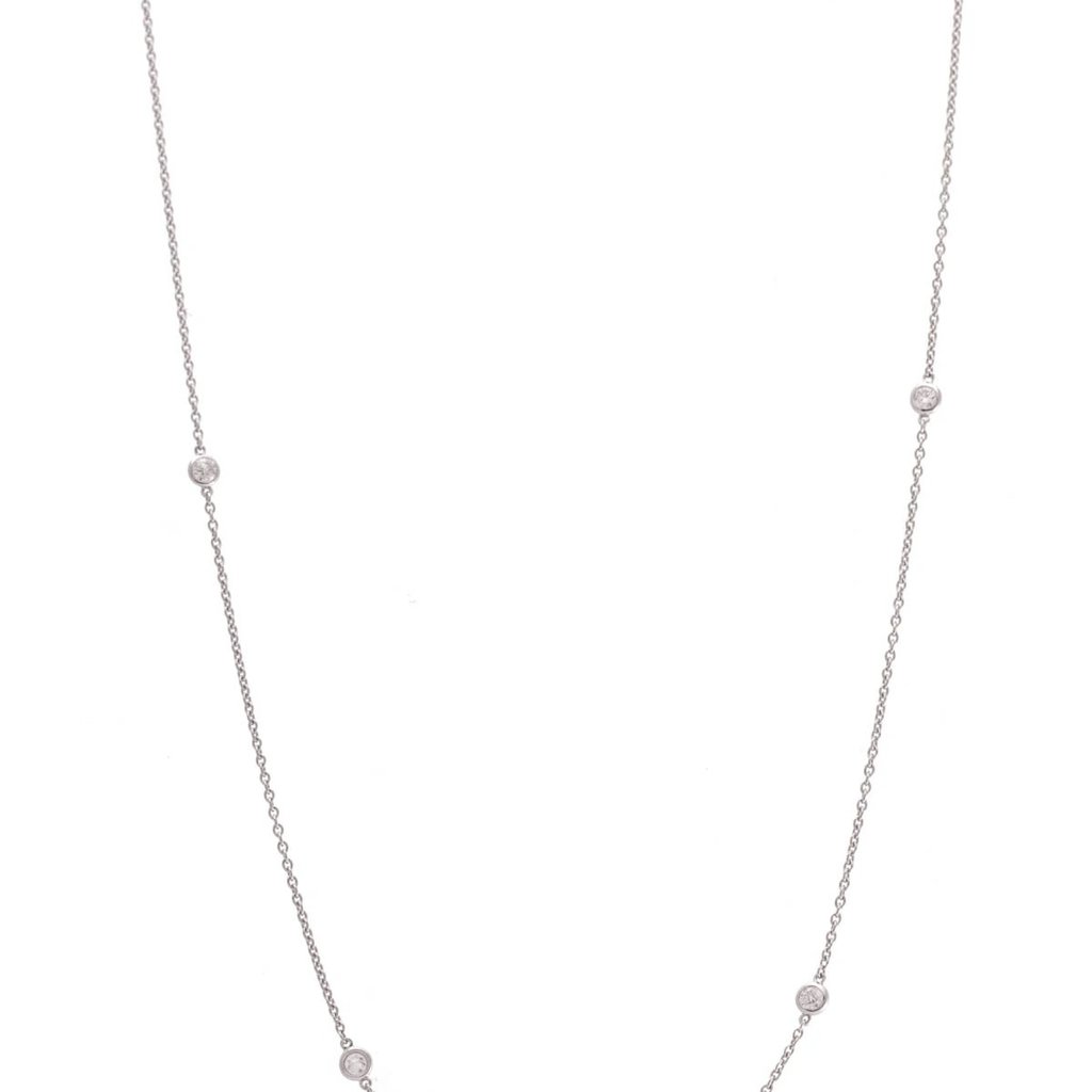 American Jewelry 14k White Gold .93ctw Diamonds by the Yard Bezel Station Necklace (32")