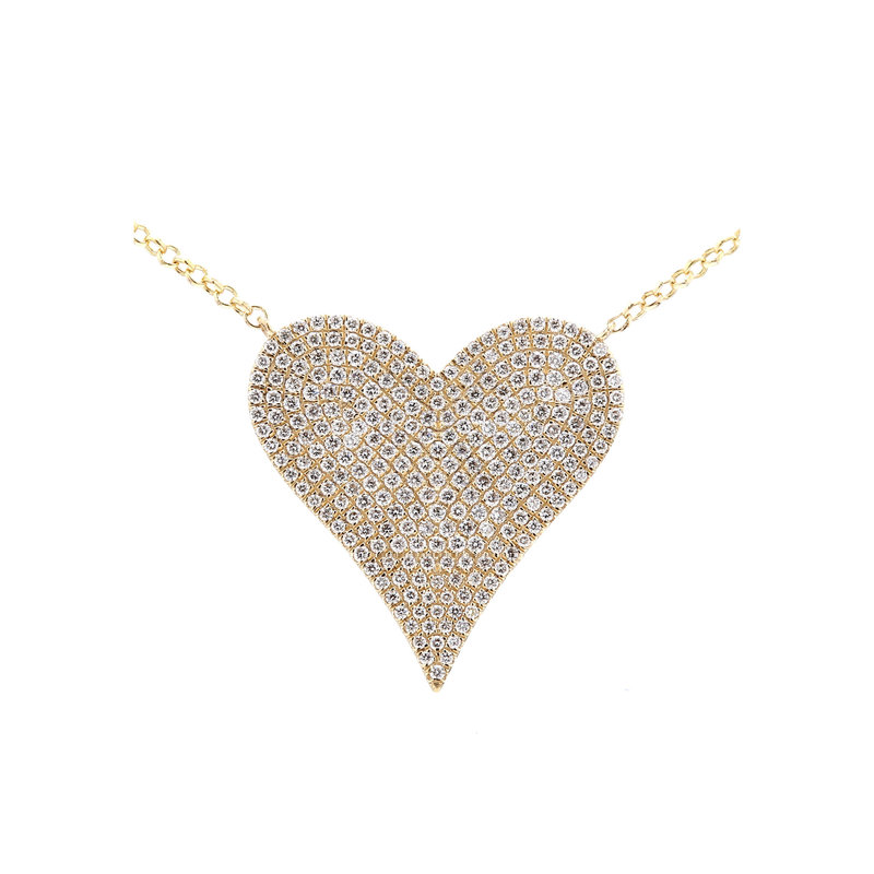American Jewelry 14k Yellow Gold .91ctw Pave' Diamond Heart Necklace (18")