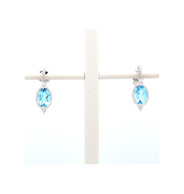 American Jewelry 14k White Gold 1.75ctw Oval Blue Topaz & .08ctw Diamond Earrings