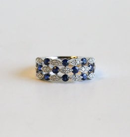 American Jewelry 14K White Gold 0.74ctw Sapphire & 0.20ctw Diamond Triple Row Ring (Size 7)