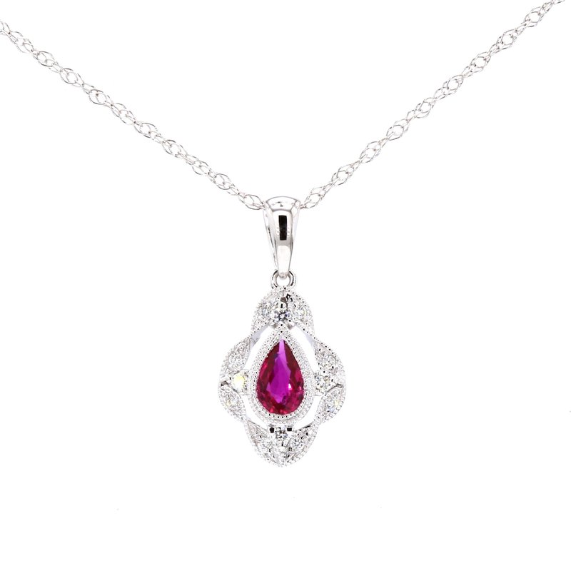 American Jewelry 14k White Gold .27ct Pear Ruby & .06ctw Diamond Pendant