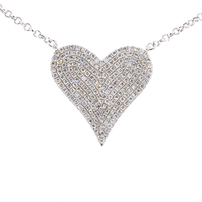 American Jewelry 14k White Gold .56ctw Pave' Diamond Heart Necklace (18")