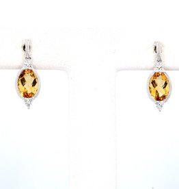 American Jewelry 14k White Gold 1.75ct Oval Citrine & .08ctw Diamond Earrings