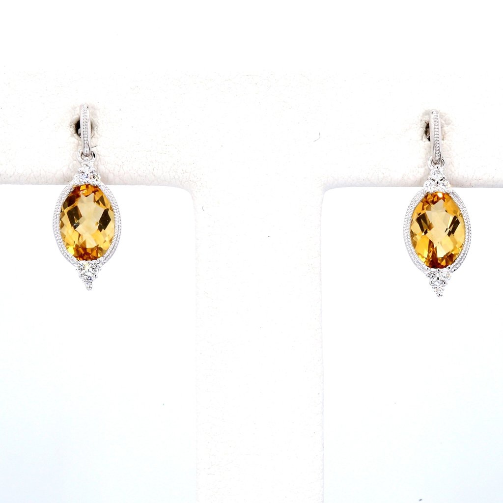 American Jewelry 14k White Gold 1.75ct Oval Citrine & .08ctw Diamond Earrings