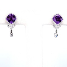 American Jewelry 14k White Gold 1.8ctw Cushion Amethyst & .02ctw Diamond Earrings