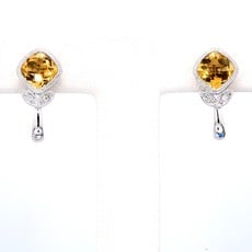 American Jewelry 14k White Gold 1.8ctw Cushion Citrine & .02ctw Diamond Earrings