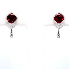 American Jewelry 14k White Gold 1.8ctw Cushion Garnet & .02ctw Diamond Earrings