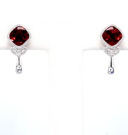 American Jewelry 14k White Gold 1.8ctw Cushion Garnet & .02ctw Diamond Earrings