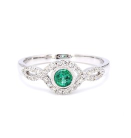 American Jewelry 14k White Gold .40ct Round Emerald & .22ctw Diamond Ladies Ring (Size 7)