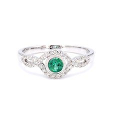 American Jewelry 14k White Gold .40ct Round Emerald & .22ctw Diamond Ladies Ring (Size 7)