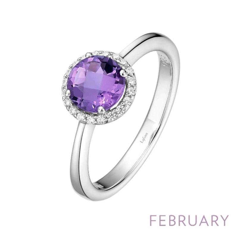 Lafonn Lafonn February Birthstone Ring, Amethyst & Simulated Diamonds 1.05ctw, Sterling Silver (Size 6)