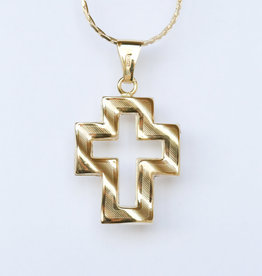 American Jewelry 18K Yellow Gold Open Textured Cross Pendant