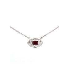 American Jewelry 14k White Gold .25ct Bezel Ruby & .09ctw Diamond Necklace