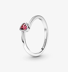Pandora PANDORA Ring, Tilted Heart Solitaire, Red CZ - Size 54
