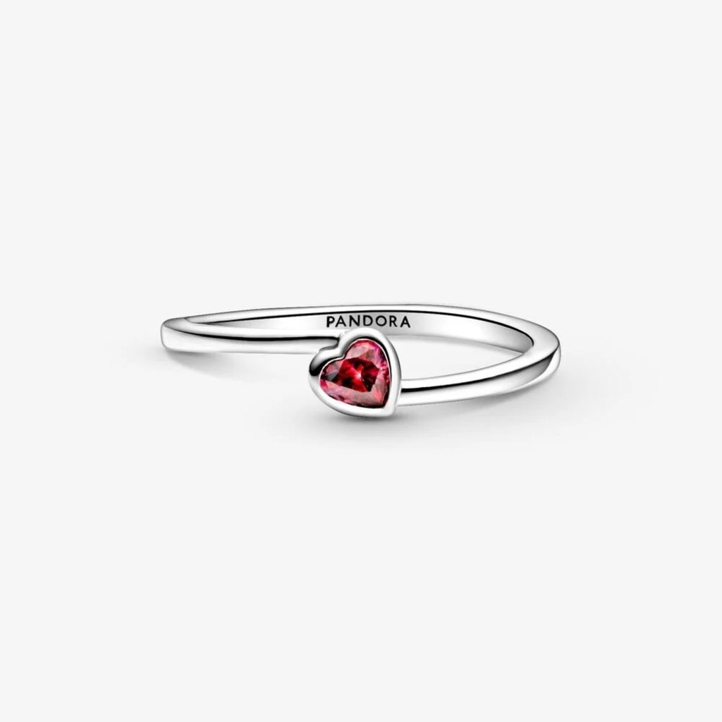 Pandora PANDORA Ring, Tilted Heart Solitaire, Red CZ - Size 54