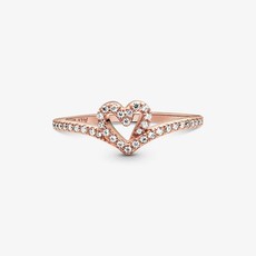 Pandora PANDORA Rose Ring, Sparkling Wishbone Heart, Clear CZ - Size 54