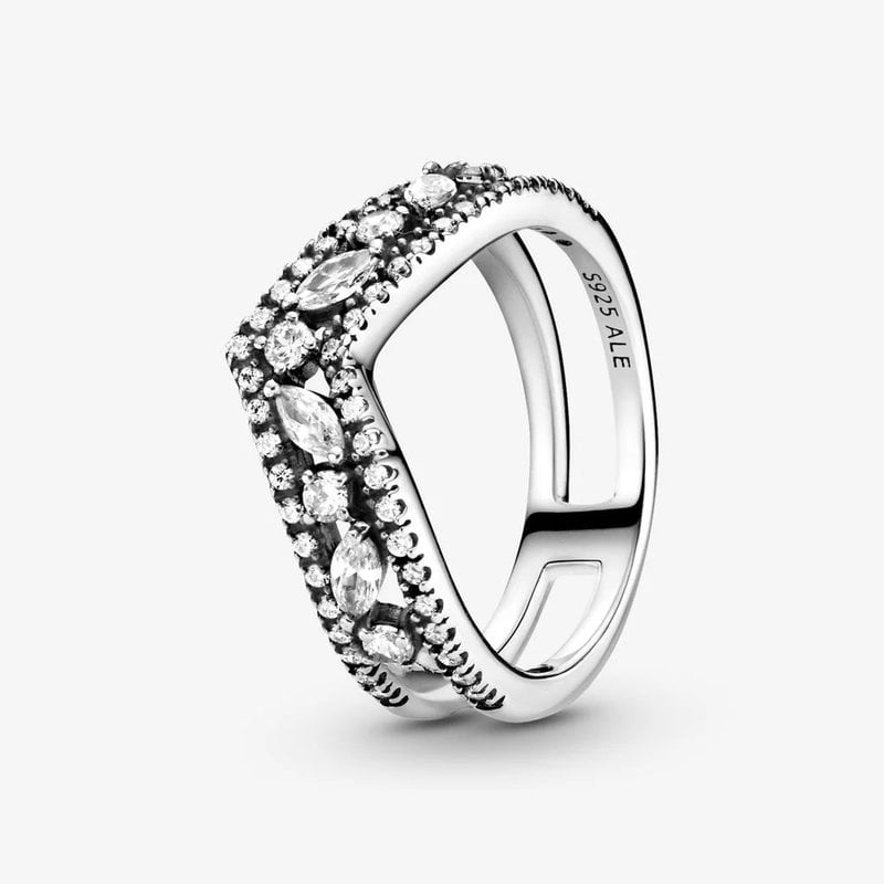 Pandora PANDORA Ring, Sparkling Marquise Double Wishbone, Clear CZ - Size 52