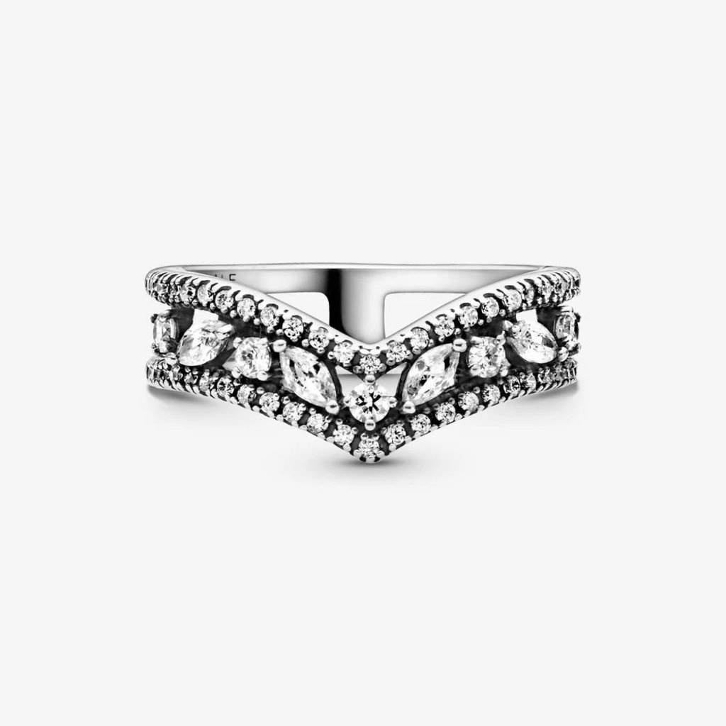 Pandora PANDORA Ring, Sparkling Marquise Double Wishbone, Clear CZ - Size 58