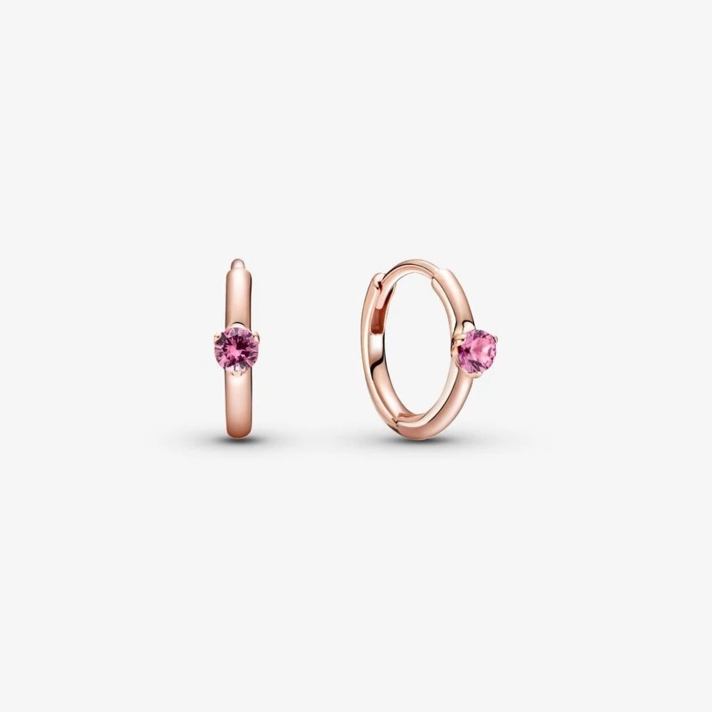 Pandora PANDORA Rose Earrings, Solitaire Huggie Hoops, Pink Crystal