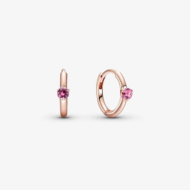 Pandora PANDORA Rose Earrings, Solitaire Huggie Hoops, Pink Crystal