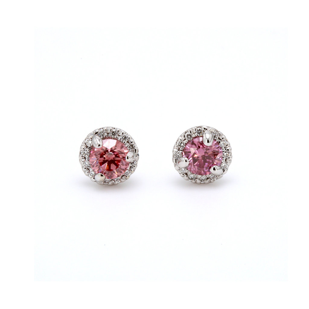 American Jewelry 14k White Gold .71ctw Lab Grown Pink Diamond & 1/10ctw White Diamond Halo Stud Earrings