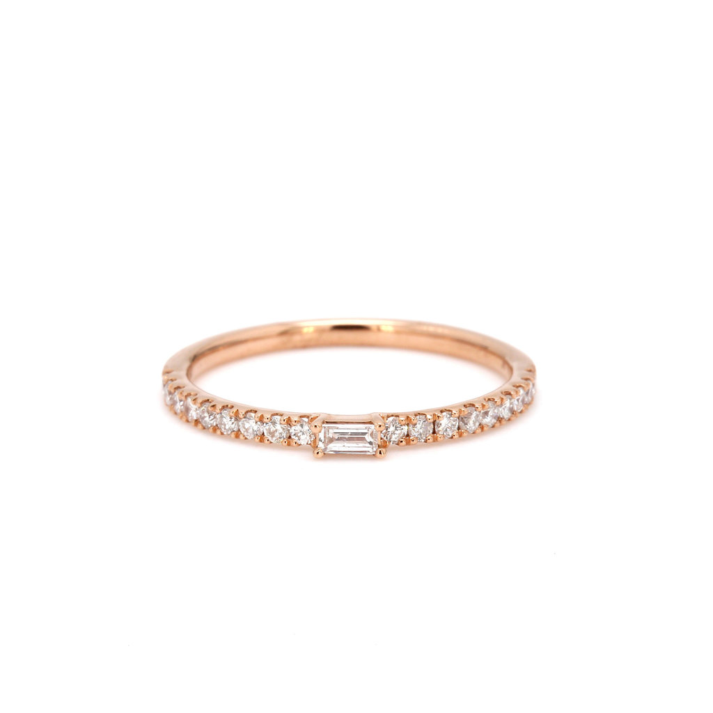 American Jewelry 14k Rose Gold .34ctw Round & Baguette Diamond Stackable Ladies Band (Size 7)