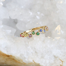 American Jewelry 14k Yellow Gold .44ctw Rainbow Sapphire Bubble Ladies Band (Size 7)