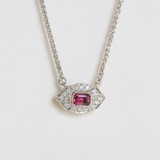 American Jewelry 14k White Gold .25ct Bezel Ruby & .09ctw Diamond Necklace
