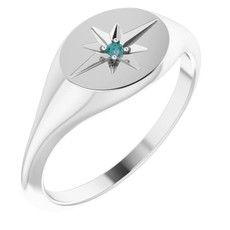 American Jewelry Sideways Oval Starburst Birthstone Signet Ring