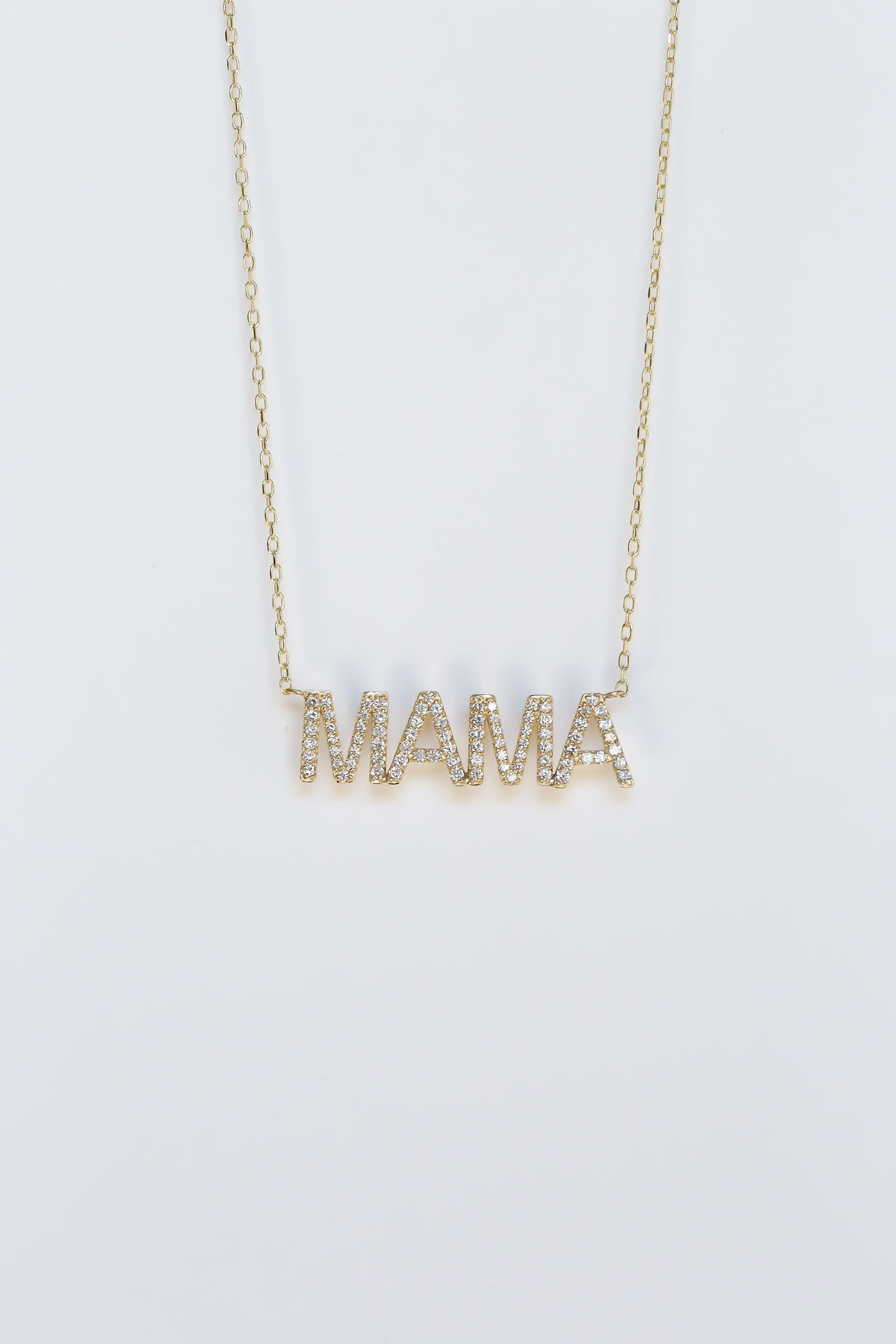 14k Gold Pavé Diamond Script Mama Necklace | Tiny Tags