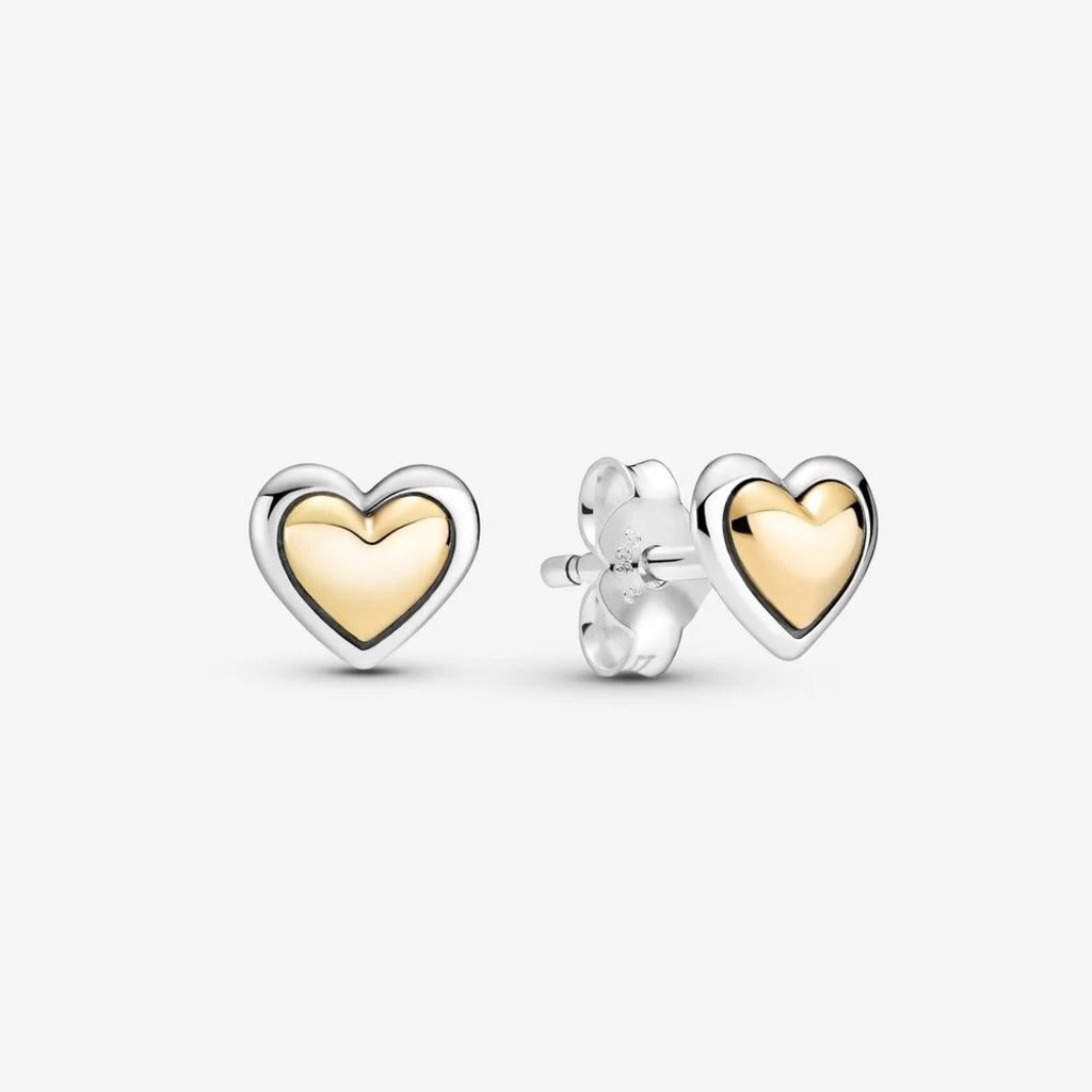 Pandora PANDORA Stud Earrings, Domed Golden Heart, 14k & Silver