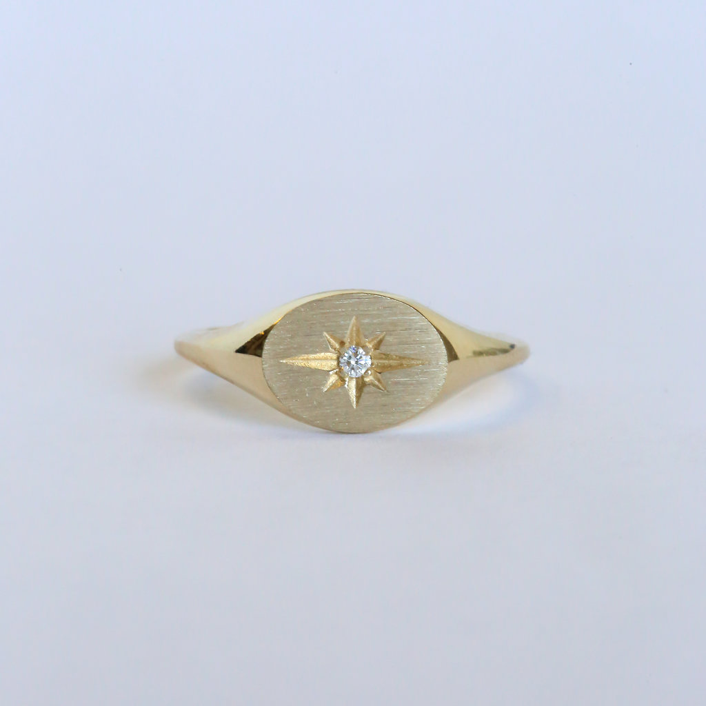 American Jewelry Sideways Oval Starburst Birthstone Signet Ring
