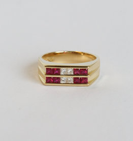 American Jewelry 18K Yellow Gold 1/2ctw Ruby & 1/4ctw Diamond Mens Ring (Size 10)