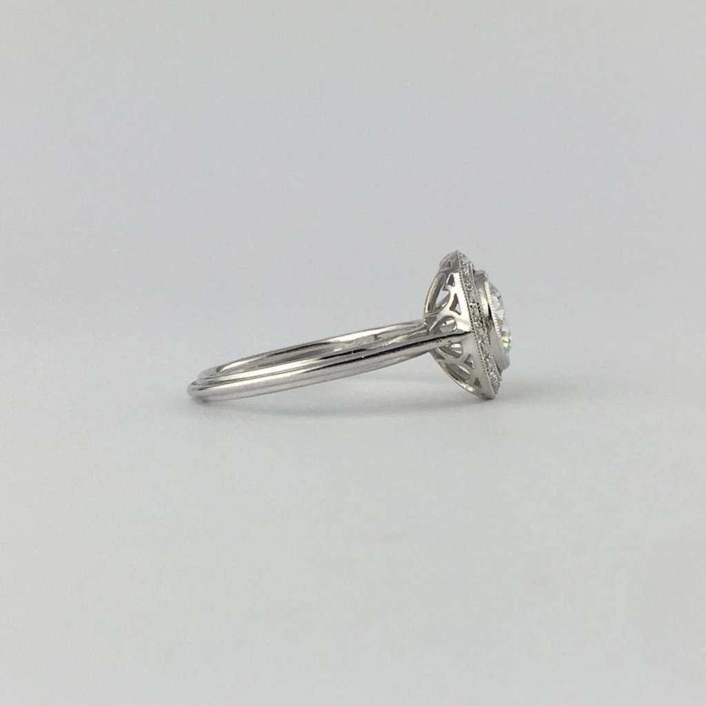 American Jewelry 14k White Gold .10ctw Diamond Floating Round Halo Bezel Semi Mount (CZ Center) Engagement Ring