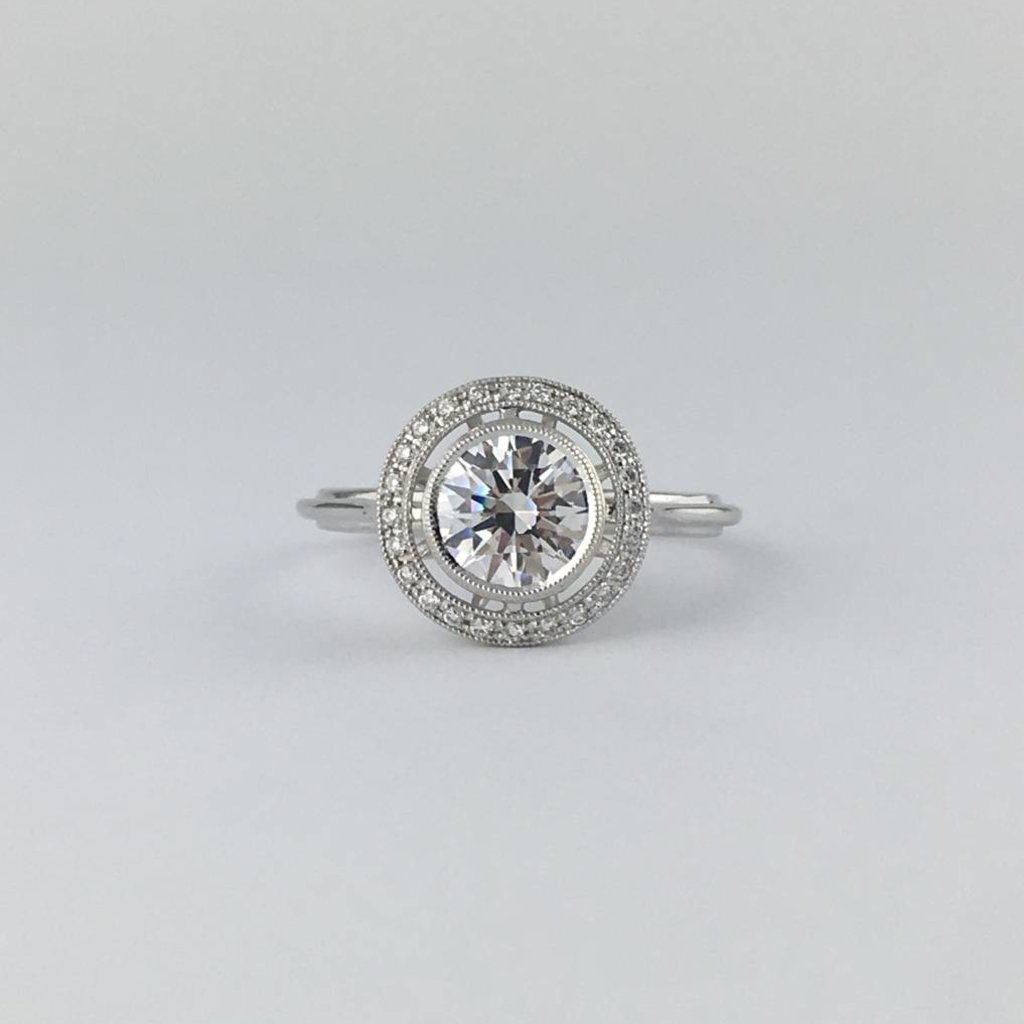14K White Gold Engagement Ring CZ Bezel Set Round Solitaire Ring 14K White Gold Engagement Ring CZ Bezel Set Round Solitaire Ring