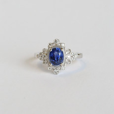 American Jewelry 14K White Gold 4ct Sapphire & .16ctw Diamond Ring (Size 6)
