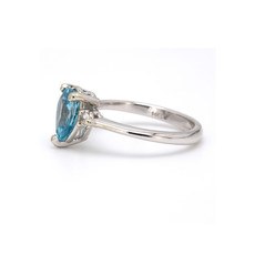 American Jewelry 14k White Gold 2.21ct Pear Blue Zircon & .10ctw Diamond 3 Stone Ring (Size 6.5)