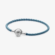 Pandora PANDORA Braided Leather Bracelet, Turquoise, Seashell Clasp - 6.9 in