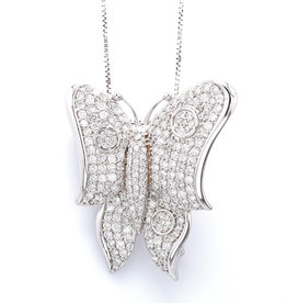 American Jewelry 14k White Gold 3ctw Diamond Butterfly Pendant / Brooch with 18" Box Chain