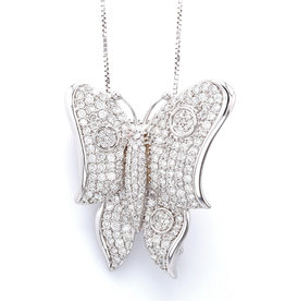 American Jewelry 18k White Gold 3ctw Diamond Butterfly Pendant / Brooch with 14k Box Chain
