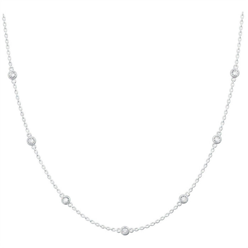 American Jewelry 14k White Gold .42ctw Diamond by the Yard Bezel Station Necklace (18")