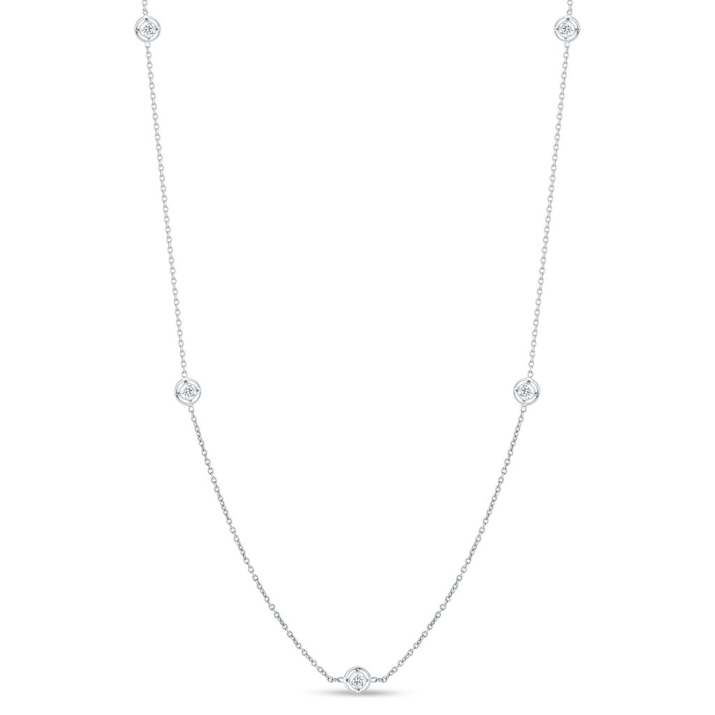 American Jewelry 14k White Gold 1.02ctw Diamond by the Yard Bezel Station Necklace (20")