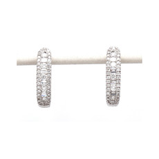 American Jewelry 18k White Gold .60ctw Round & Baguette Diamond Hoop Earrings