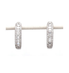 American Jewelry 18k White Gold .60ctw Round & Baguette Diamond Hoop Earrings